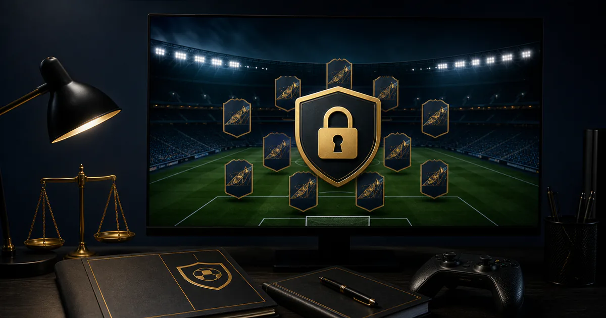 Estadio de futebol digital com simbolo de conta EA Sports FC banida